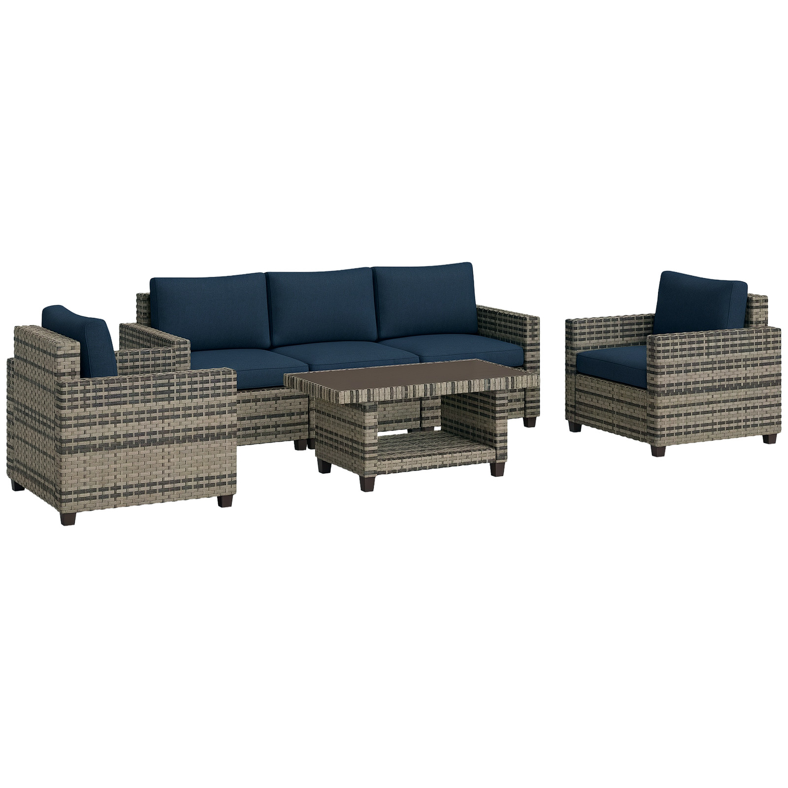 Outsunny 5 Seater Wicker Outdoor Furniture Set for Balcony, Navy Blue