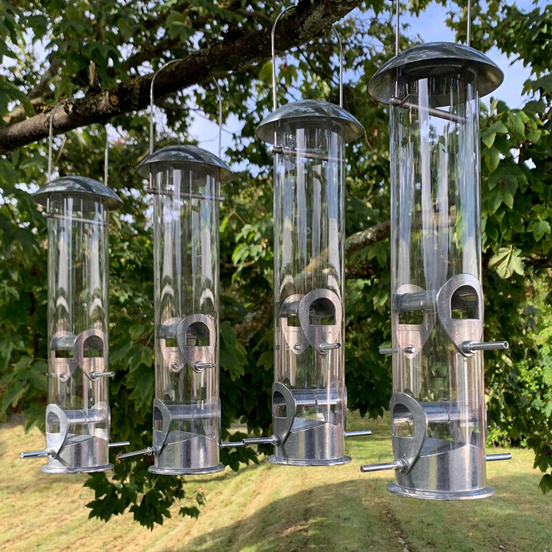 Hanging Bird Seed Feeders (Set of 4) Heavy Duty Aluminium with 4 Feeding Ports