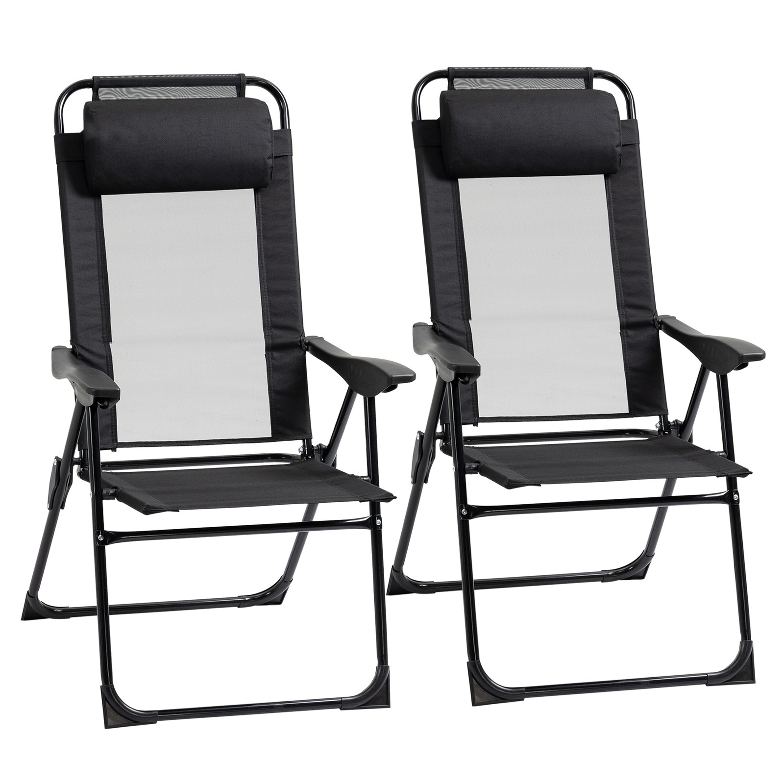 Outsunny Garden Chairs Set of 2 Folding Camping Chair Recliners, Black