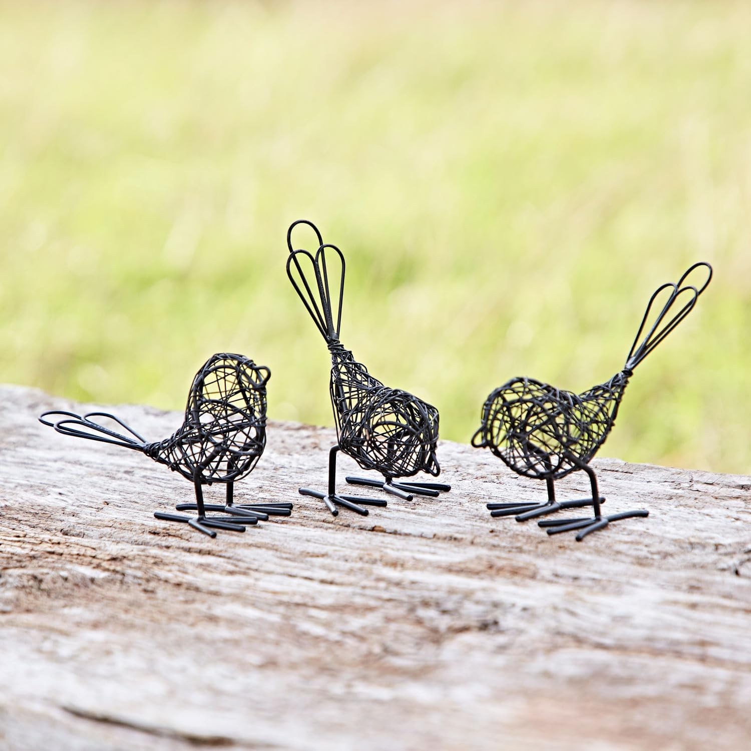 Paper High Set of Three Mini Wire Bird Ornaments - Outdoor or Indoor Decoration