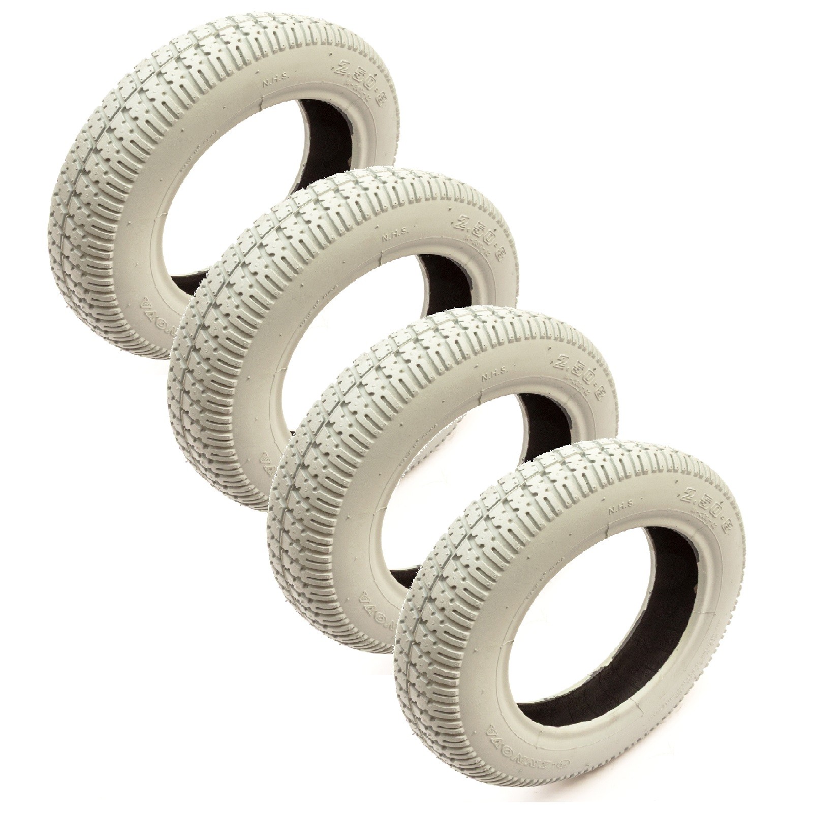4 x Mobility Scooter 14 Inch Tyre 2.50-8 Grey Block Tread Wheel Rim 4 Ply 14''