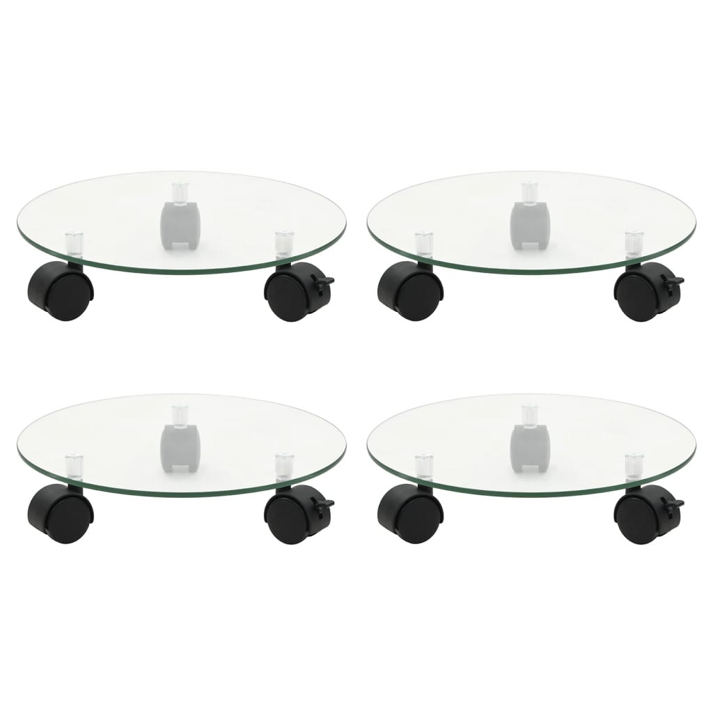 4x Plant Rollers Tempered Glass Round Pot Carrier Flower Stand vidaXL