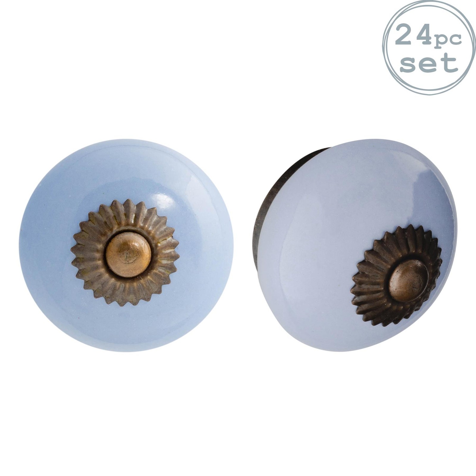 24x Round Ceramic Cabinet Knobs Vintage Cupboard Door Drawer Handles Blue