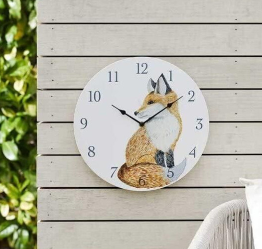 Large Garden Wall Clock Outdoor Decor 12'' Round Battery Operated Fox Kitchen