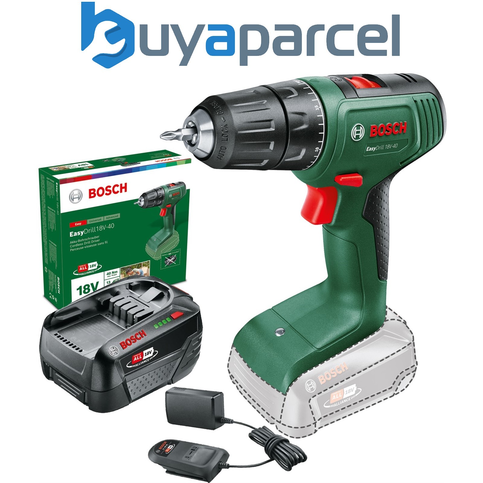 Bosch 06039D8000 Cordless 18v Drill Driver EasyDrill 18V-40 + 4AH Battery Kit