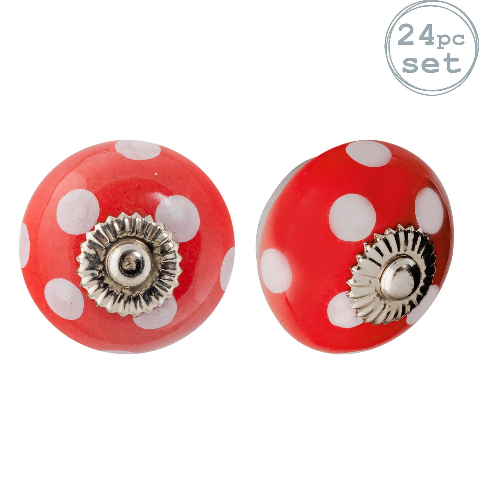 24x Round Ceramic Cabinet Knobs Cupboard Door Drawer Handles Red & White Spot