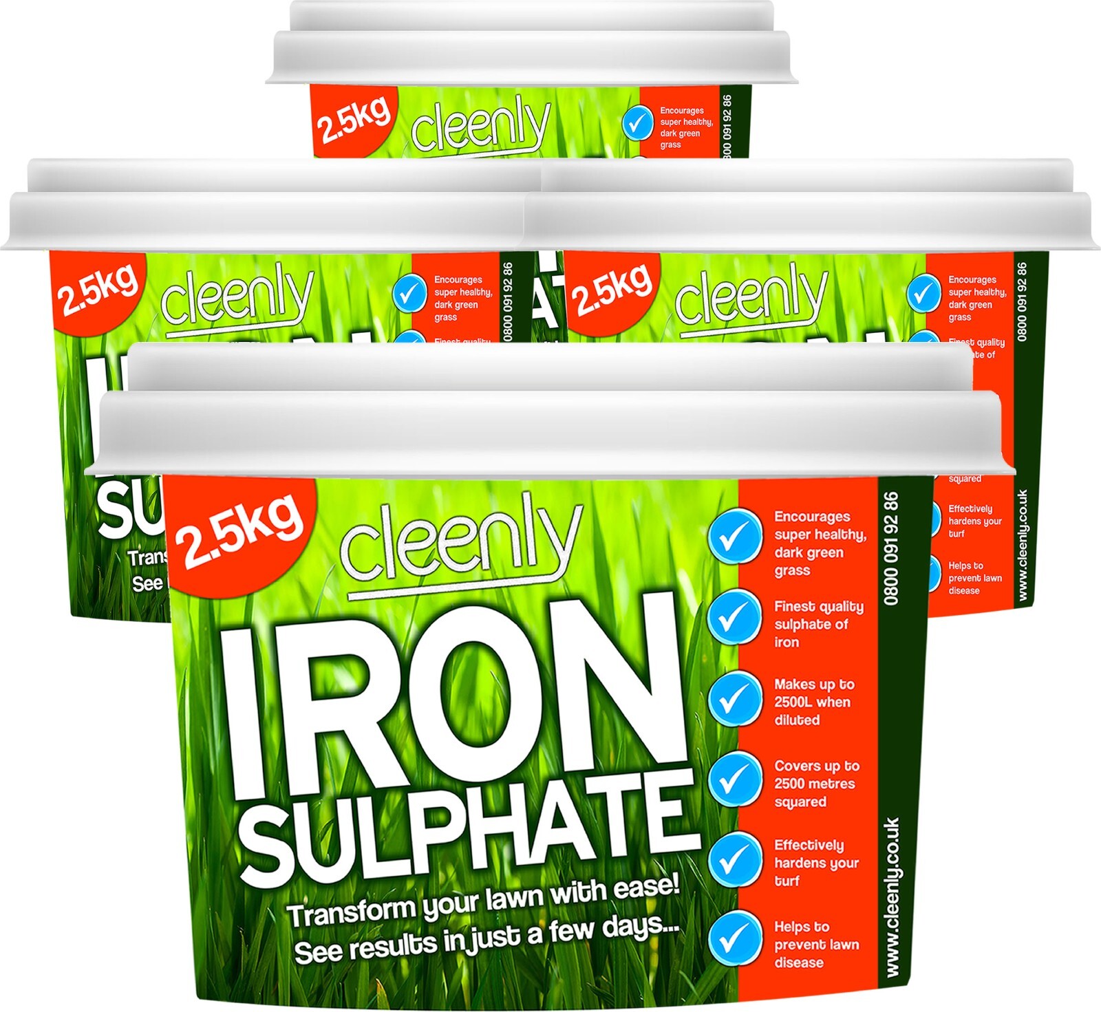 Cleenly Lawn Fertiliser 10kg Tub Pure Iron Tonic Sulphate Grass Feed 10000m2
