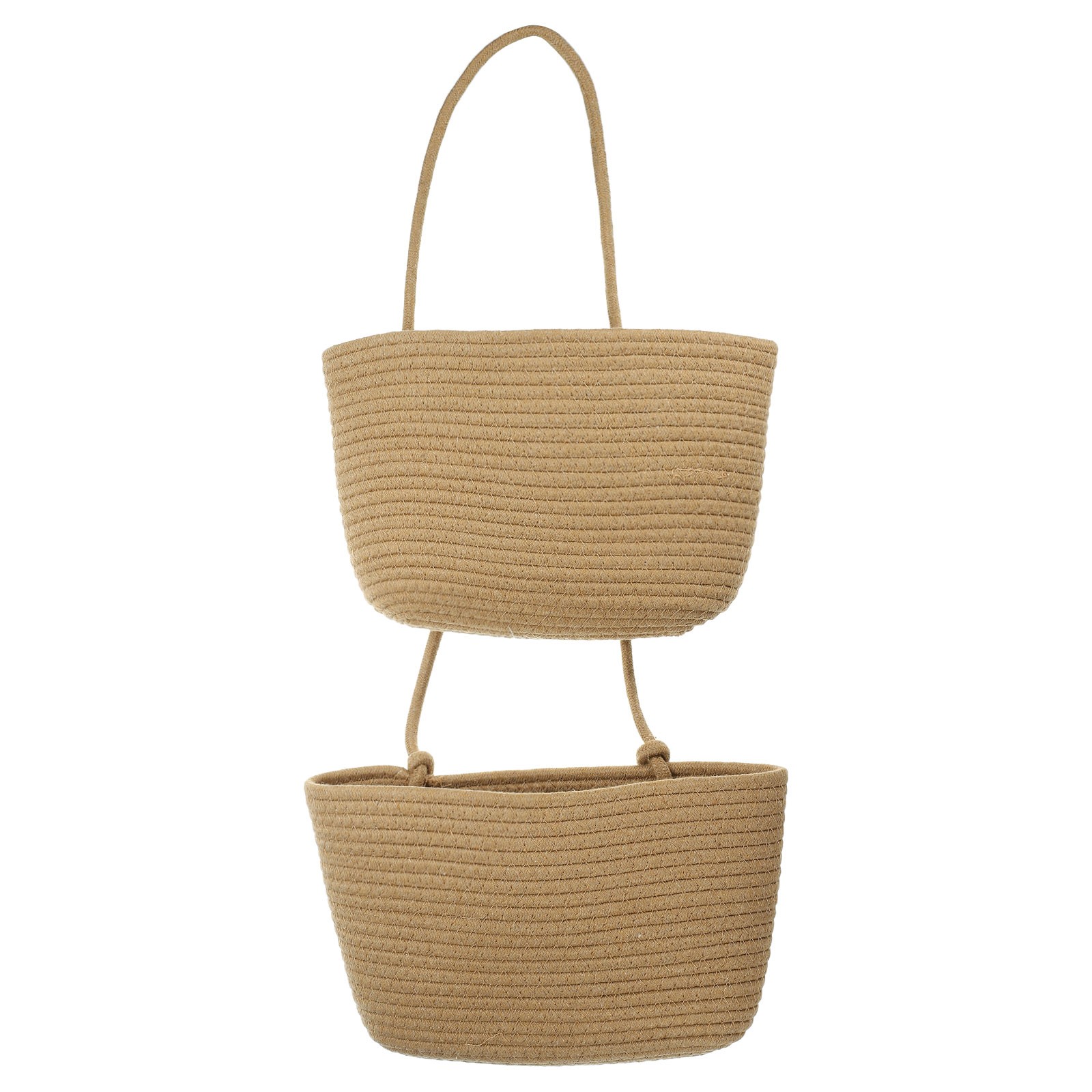Hanging Basket Over the Door, 2-Tier Hanging Woven Cotton Rope Baskets, Khaki