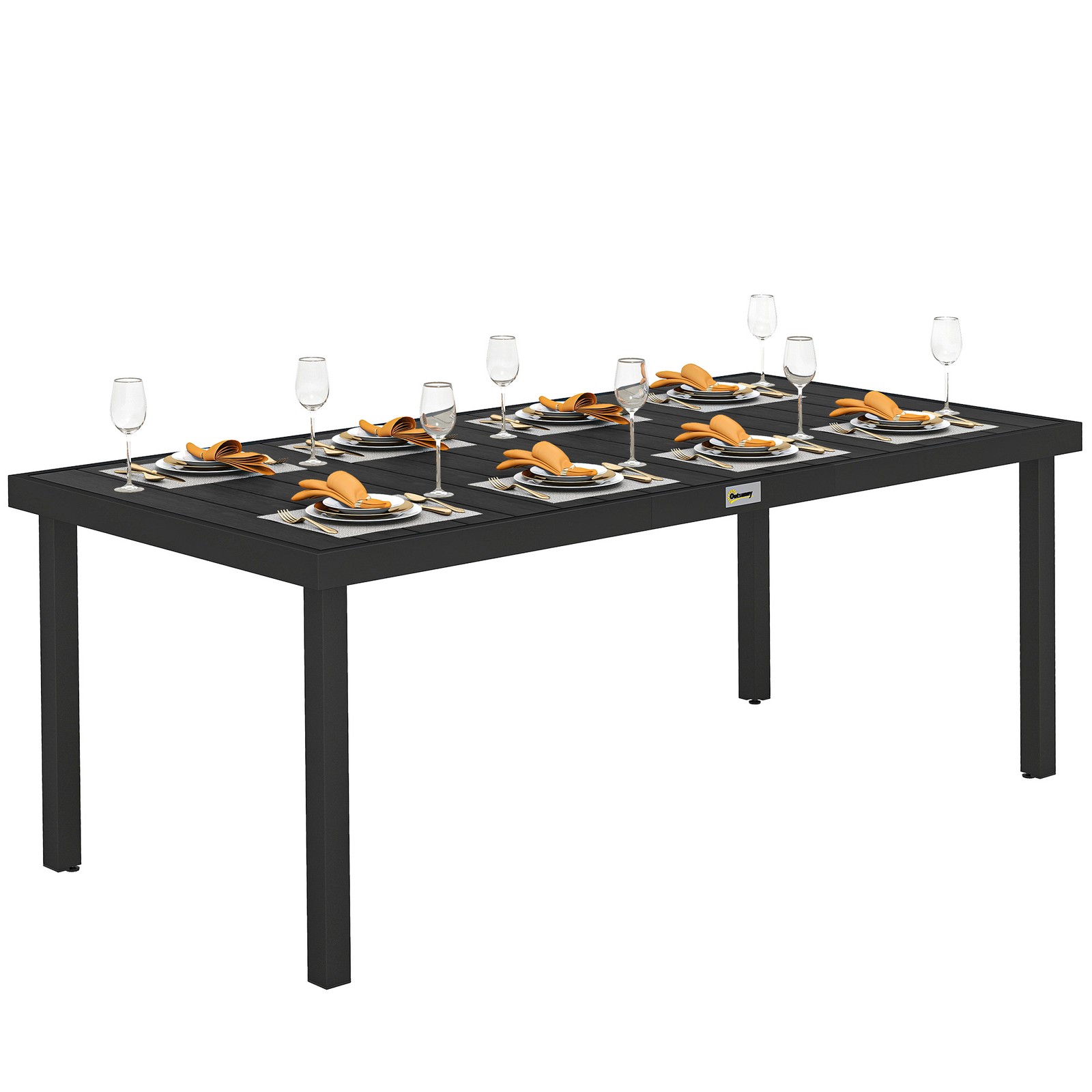 Outsunny Garden Dining Table for 8, Aluminium Frame for Patio, Black
