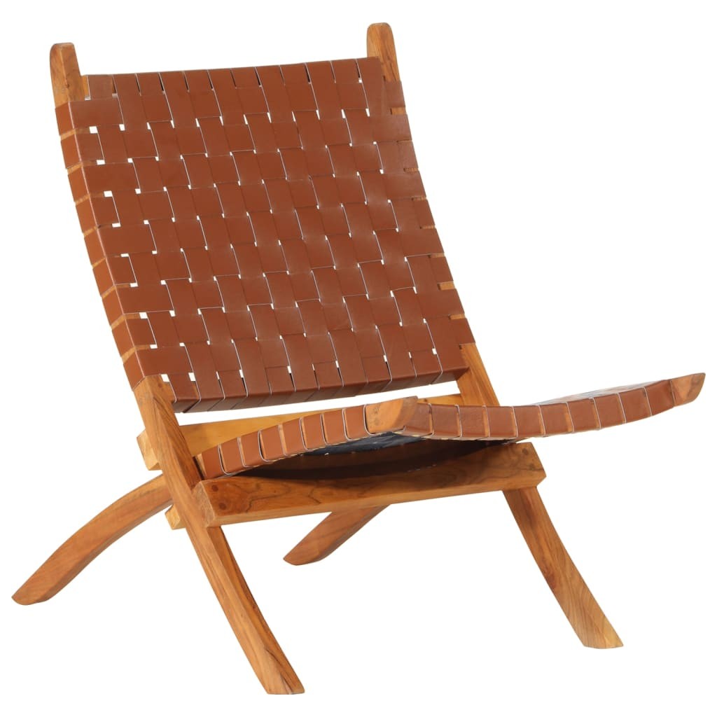 Folding Relaxing Chair Home Foldable Office Brown Real Leather vidaXL