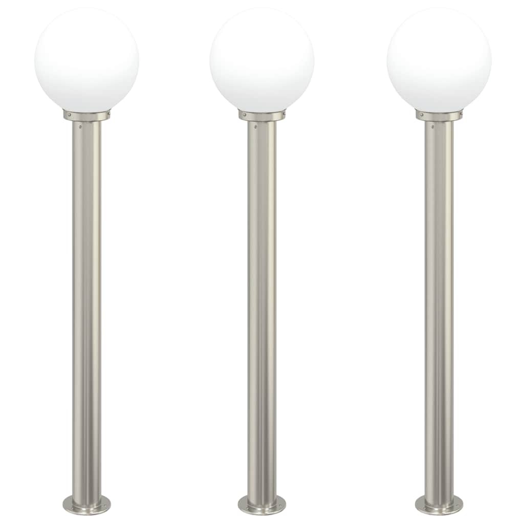 Bollard Lights 3 pcs 120 cm Stainless Steel Silver IP44 Outdoor Garden vidaXL