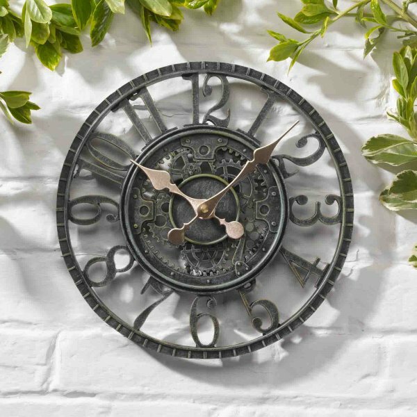 Smart Garden Outside In Newby Mechanical Wall Clock 30cm Verdigris