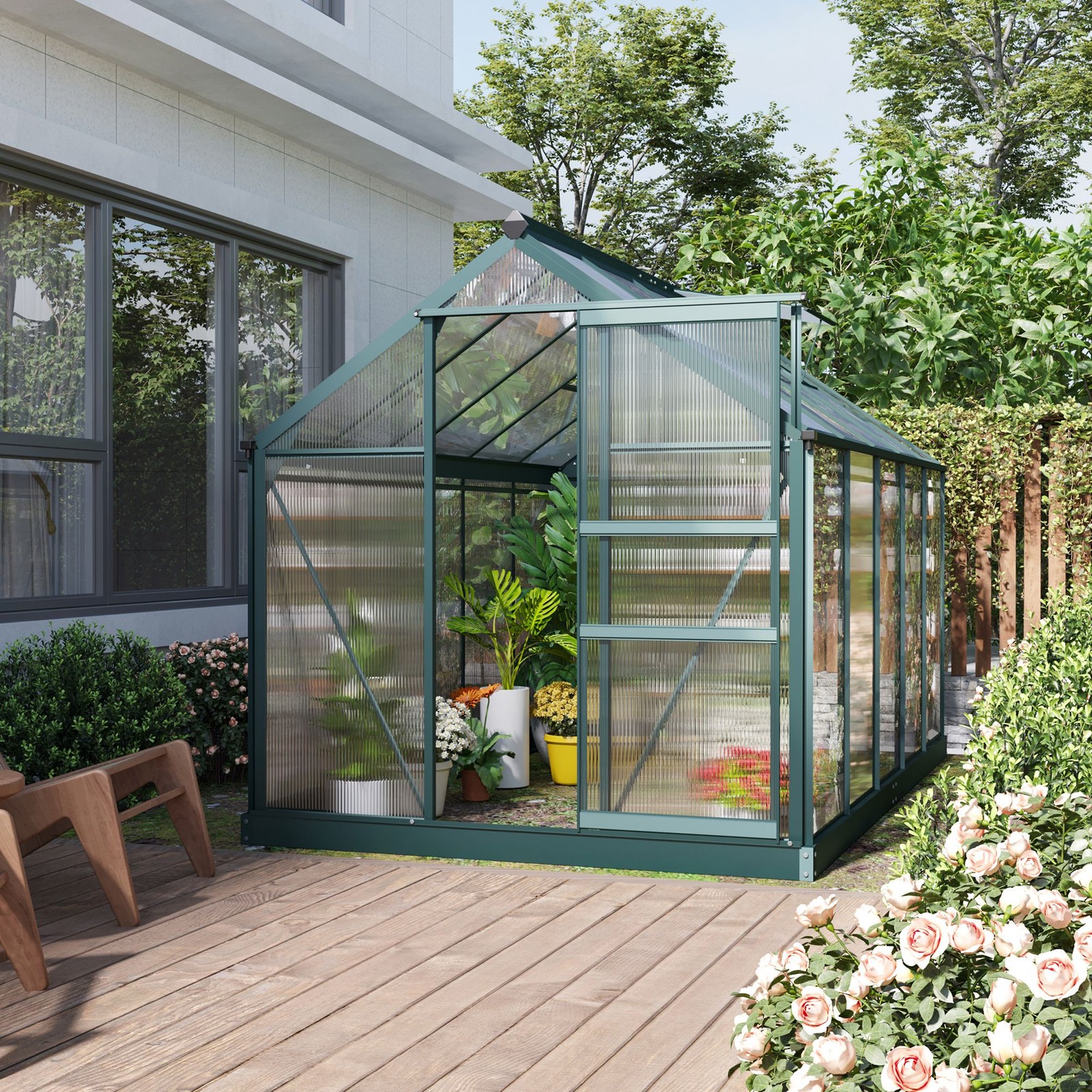Polycarbonate Walk-In Garden Greenhouse Aluminum Frame w/ Slide Door 6 x 10ft