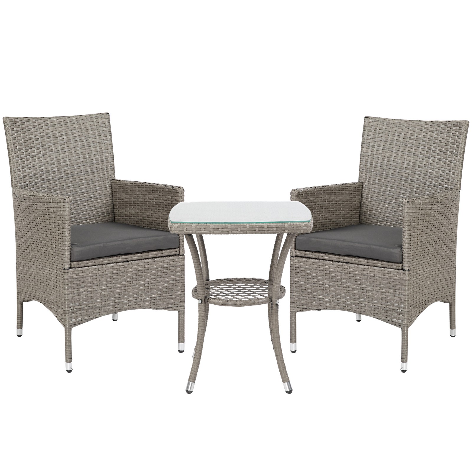 Outsunny Rattan Bistro Set Garden Chair Table Patio Outdoor, Light Grey