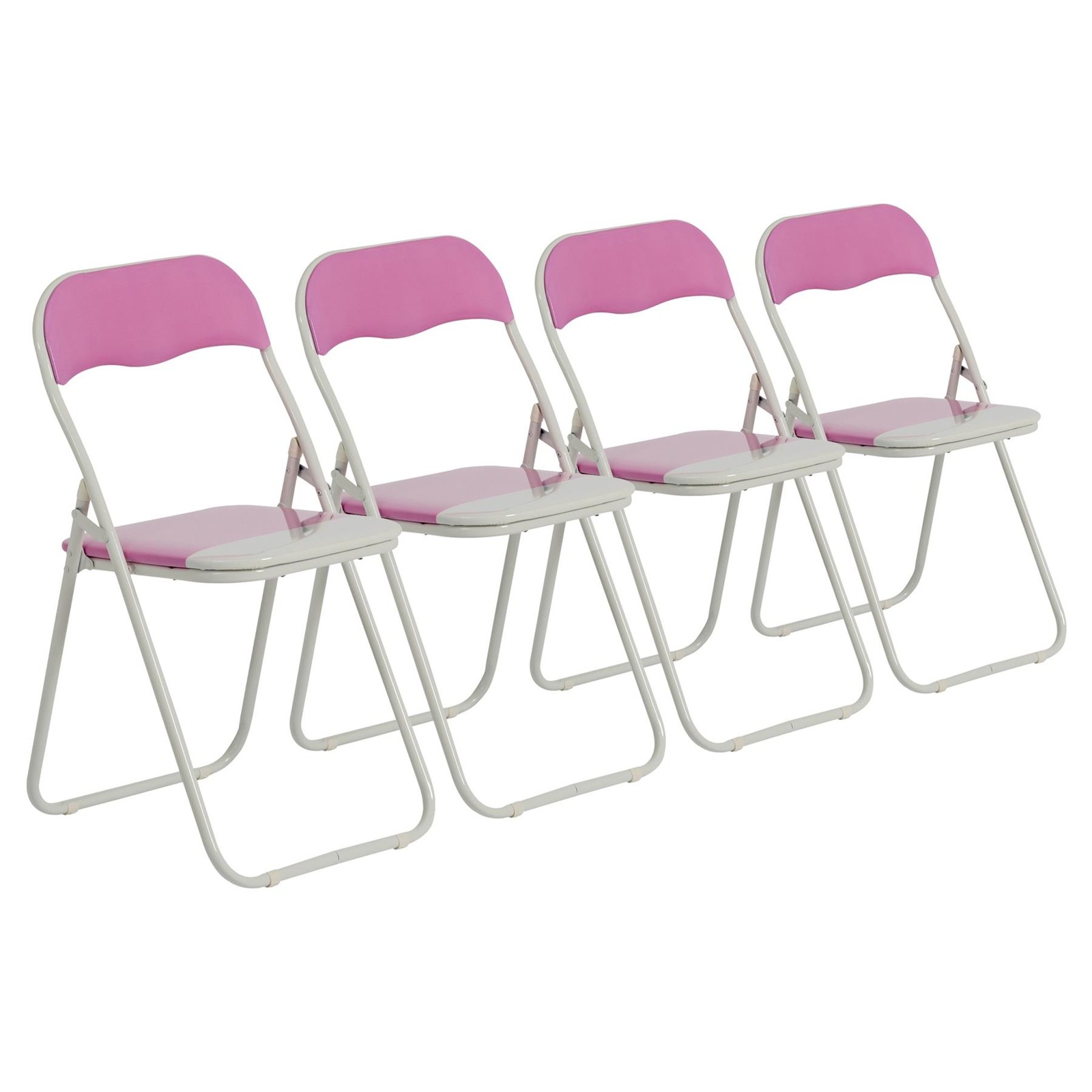 Folding Chairs Padded Faux Leather Studying Dining Office Chair Pink White x4