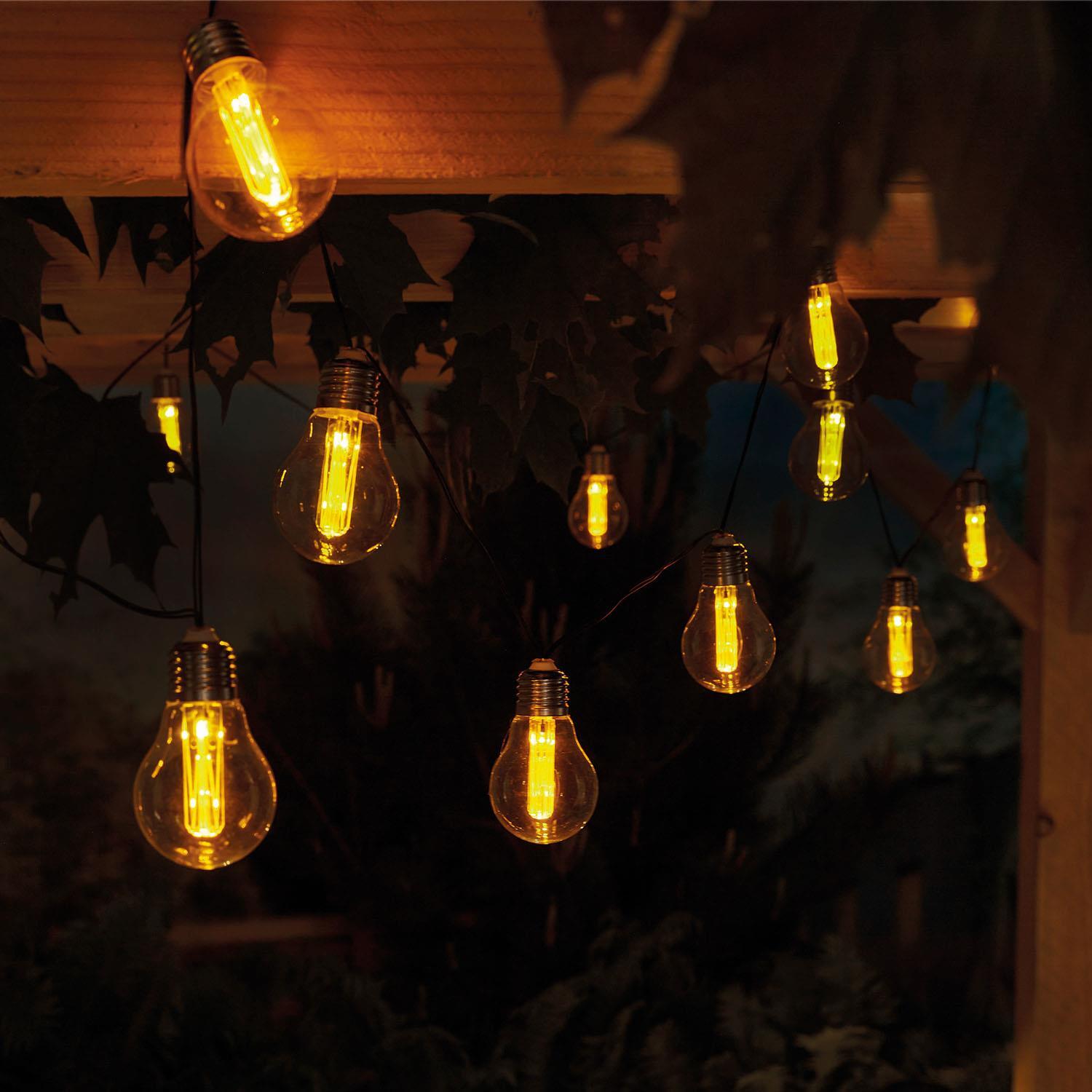 15 Solar String Lights Outdoor Garden Party BBQ Retro Filament Bulb Warm White