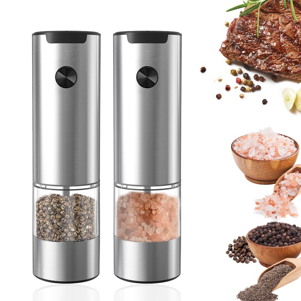 Salt and Pepper Mill Electric Set of 2 with Base, Adjustable Coarseness9110
