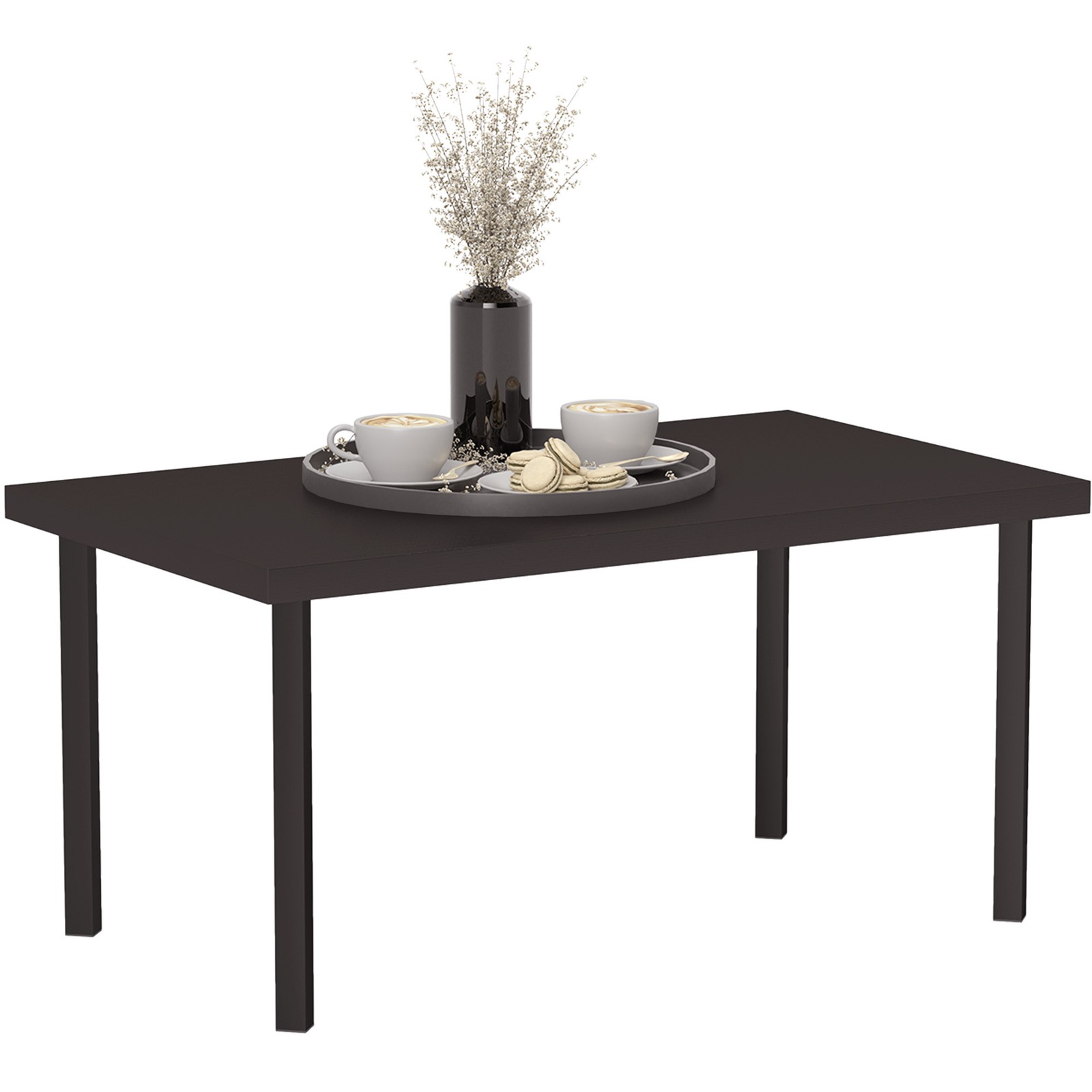 Outsunny Metal Garden Coffee Table with Woodgrain Tabletop, Brown