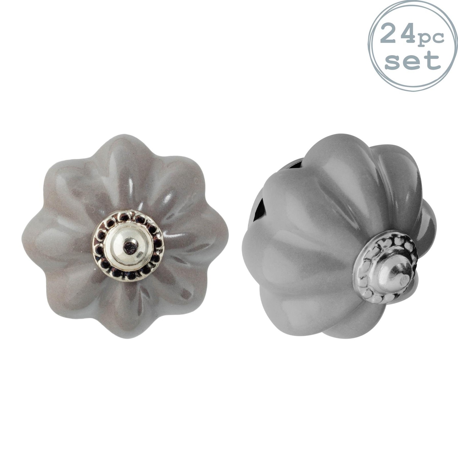 24x Floral Ceramic Cabinet Knobs Vintage Cupboard Door Drawer Handles Grey