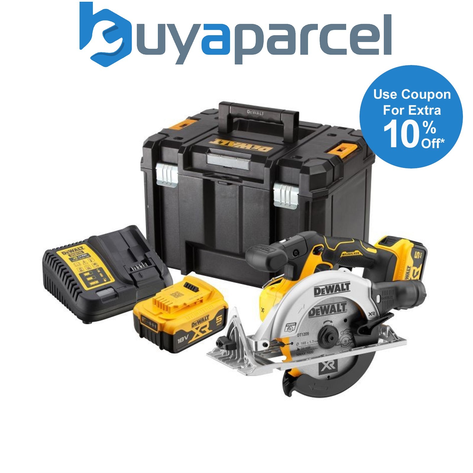 DeWalt 18v DCS565P2 XR Brushless Compact 165mm Circular Saw - 2 x 5.0ah Battery