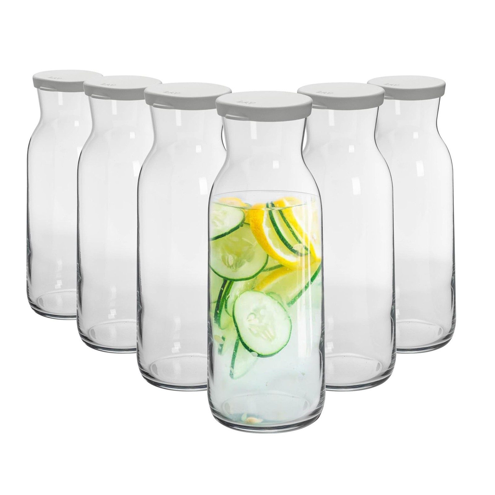 6x Brocca Glass Carafes & Silicone Lids Decanter Water Iced Tea 1.2 Litre Clear