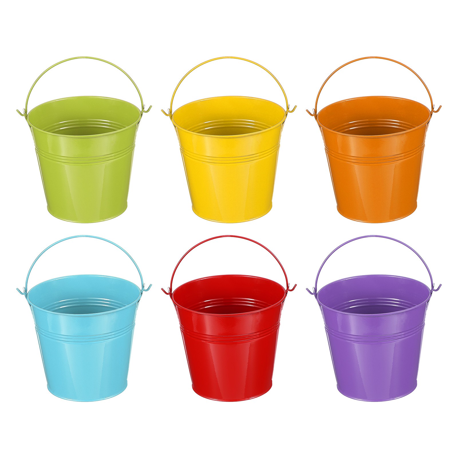 6 Pcs 5"x4.7" Small Metal Buckets with Handle Mini Galvanized Bucket 6 Colors