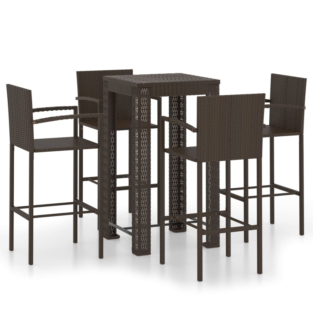 Outdoor Bar Set 5 Piece with Armrest Poly Rattan Brown Bistro Furniture vidaXL