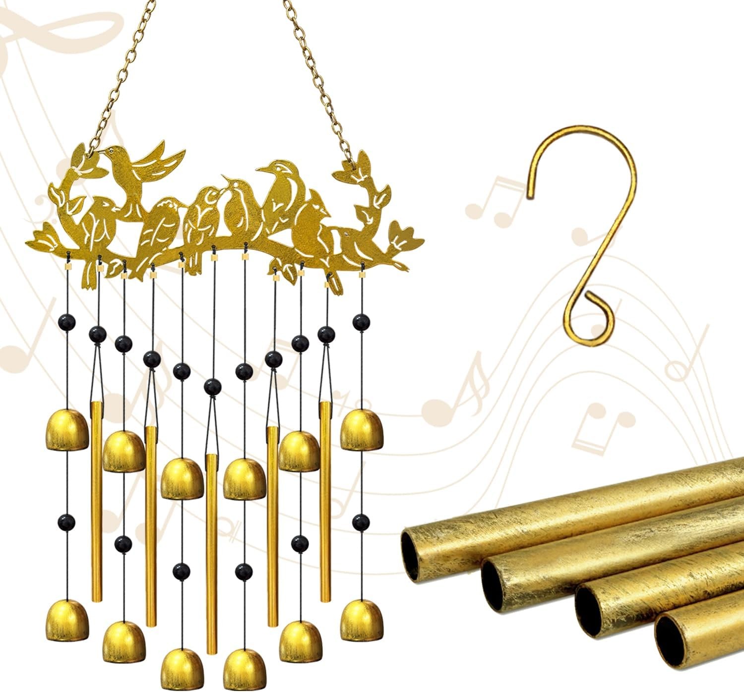 Bird Wind Chimes for Outside - Hummingbird on Branch Metal Windchimes Indoors W