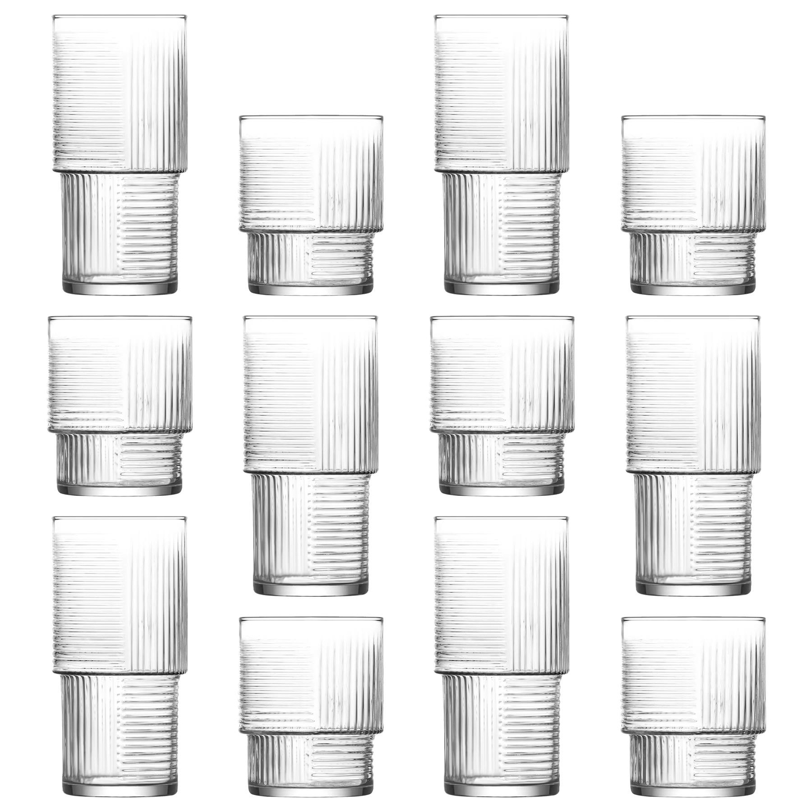 12pc LAV Helen Stacking Highball Glasses & Whisky Tumblers Set Drinking Glass
