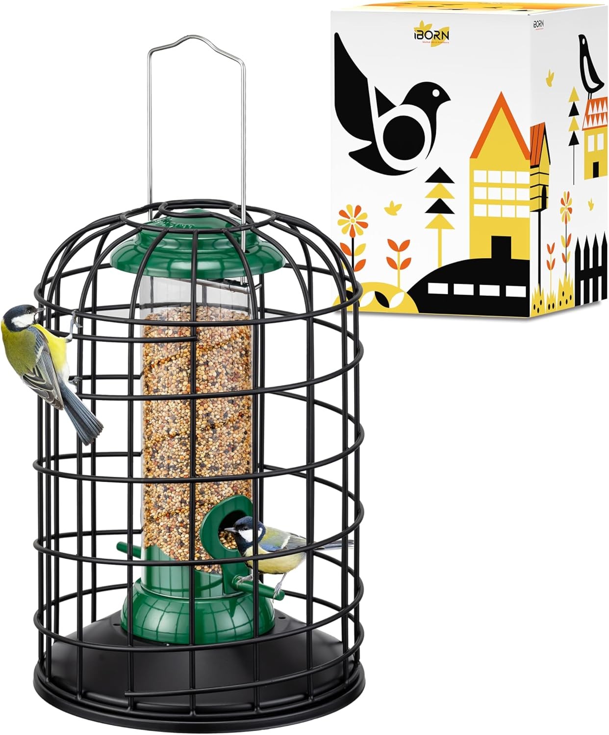 iBorn Squirrel Proof Bird Feeder with Squirrel, Pestoff Hanging Wild Bird Seed