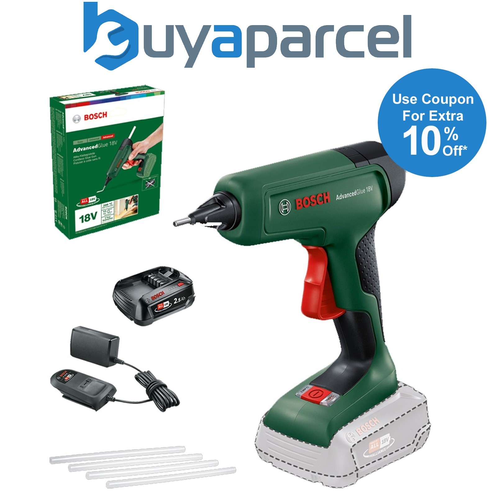 Bosch 0603264800 AdvancedGlue 18V Cordless Glue Gun + 2.5AH Battery kit