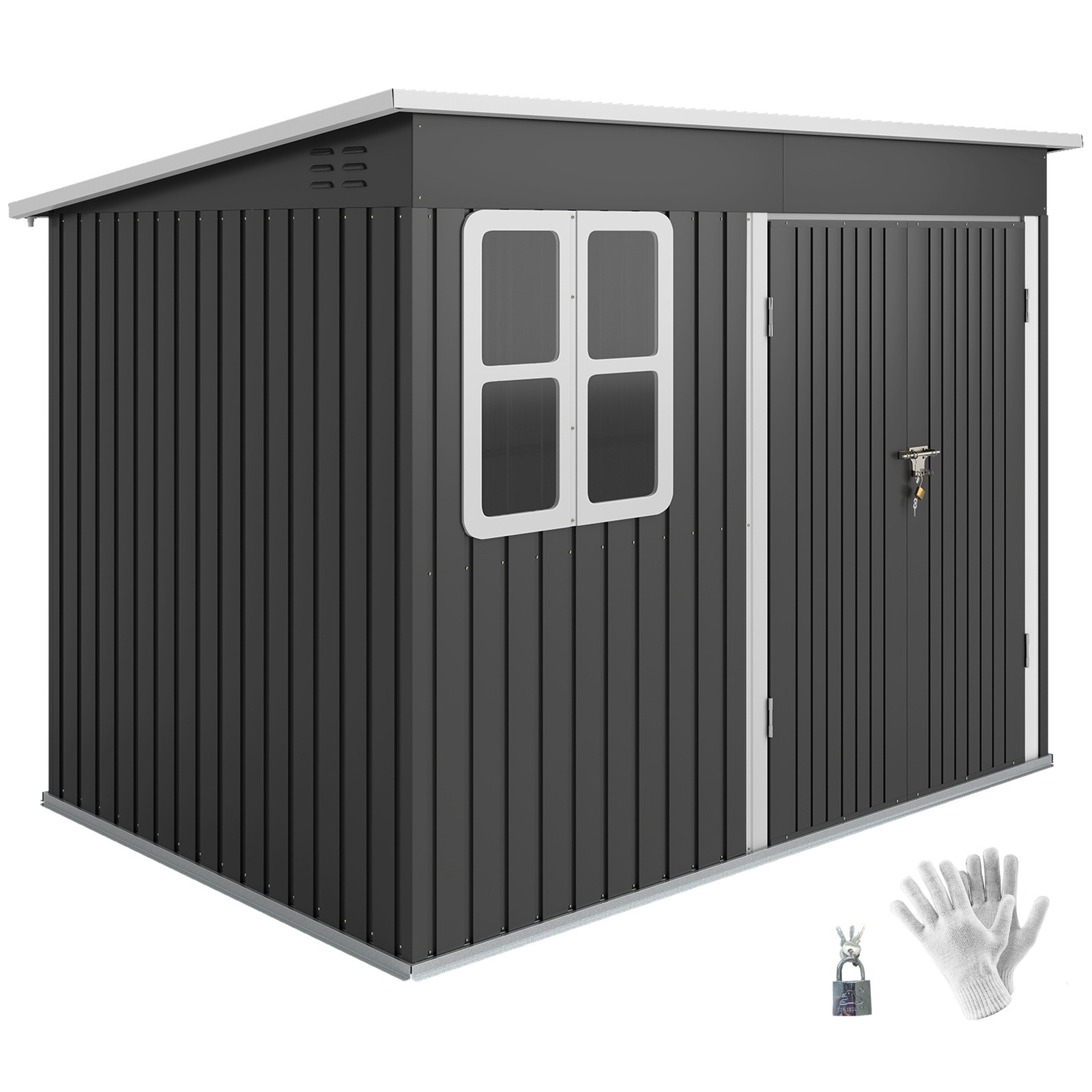Outsunny 8.5 x 6ft Galvanised Steel Garden Shed with Foundation Kit, Grey