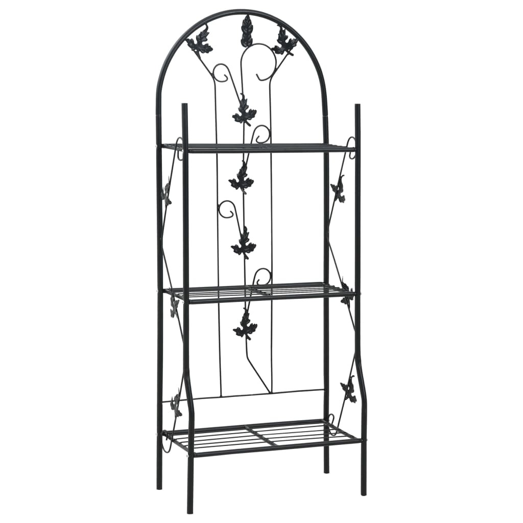 3-Layer Plant Rack Black Iron Home Garden Lawn Flower Stand Pot vidaXL