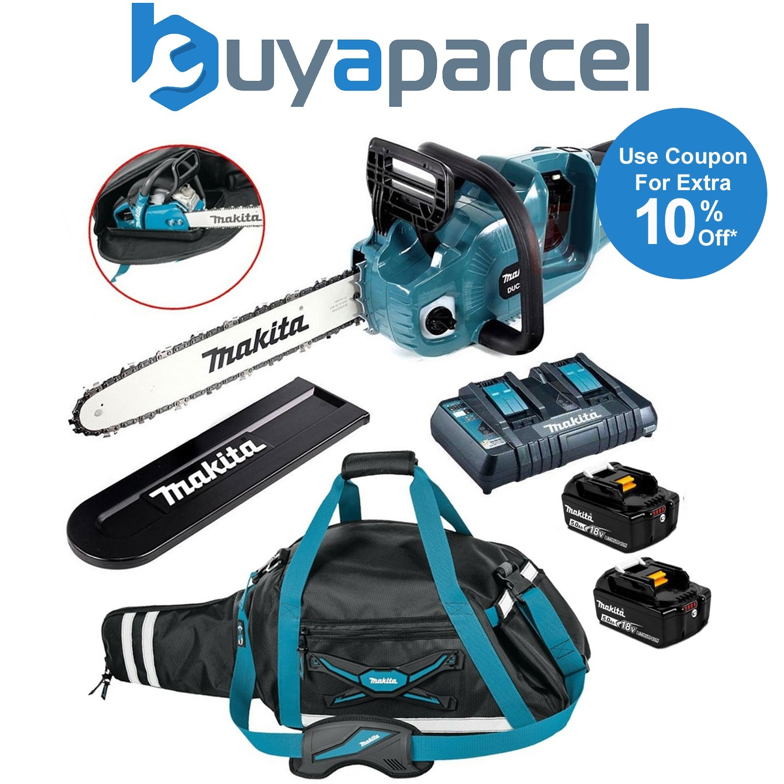 Makita DUC353PT2 Twin 18v / 36v LXT Cordless 35cm Chainsaw 2x5ah + Carry Bag