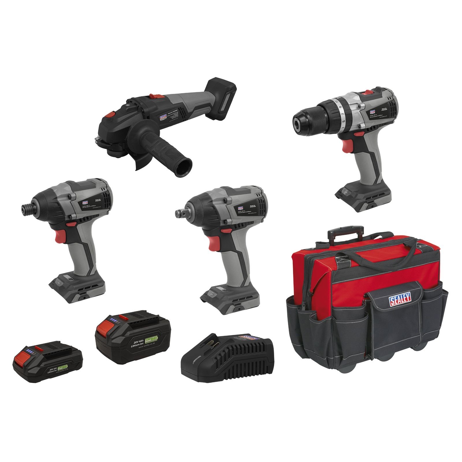 Sealey Brushless Tool Combo 4 x 20V - 2 Batteries - CP20VCOMBOX1