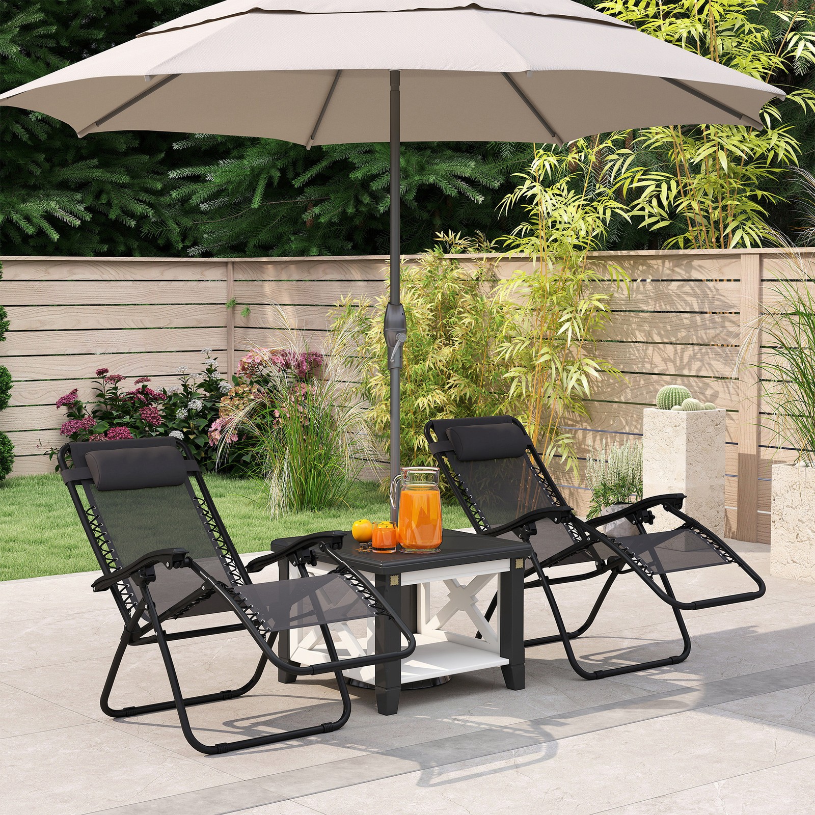 Outdoor Zero Gravity Chair Set of 2, Reclining Lounge Chair w/ Head Pillow Grey