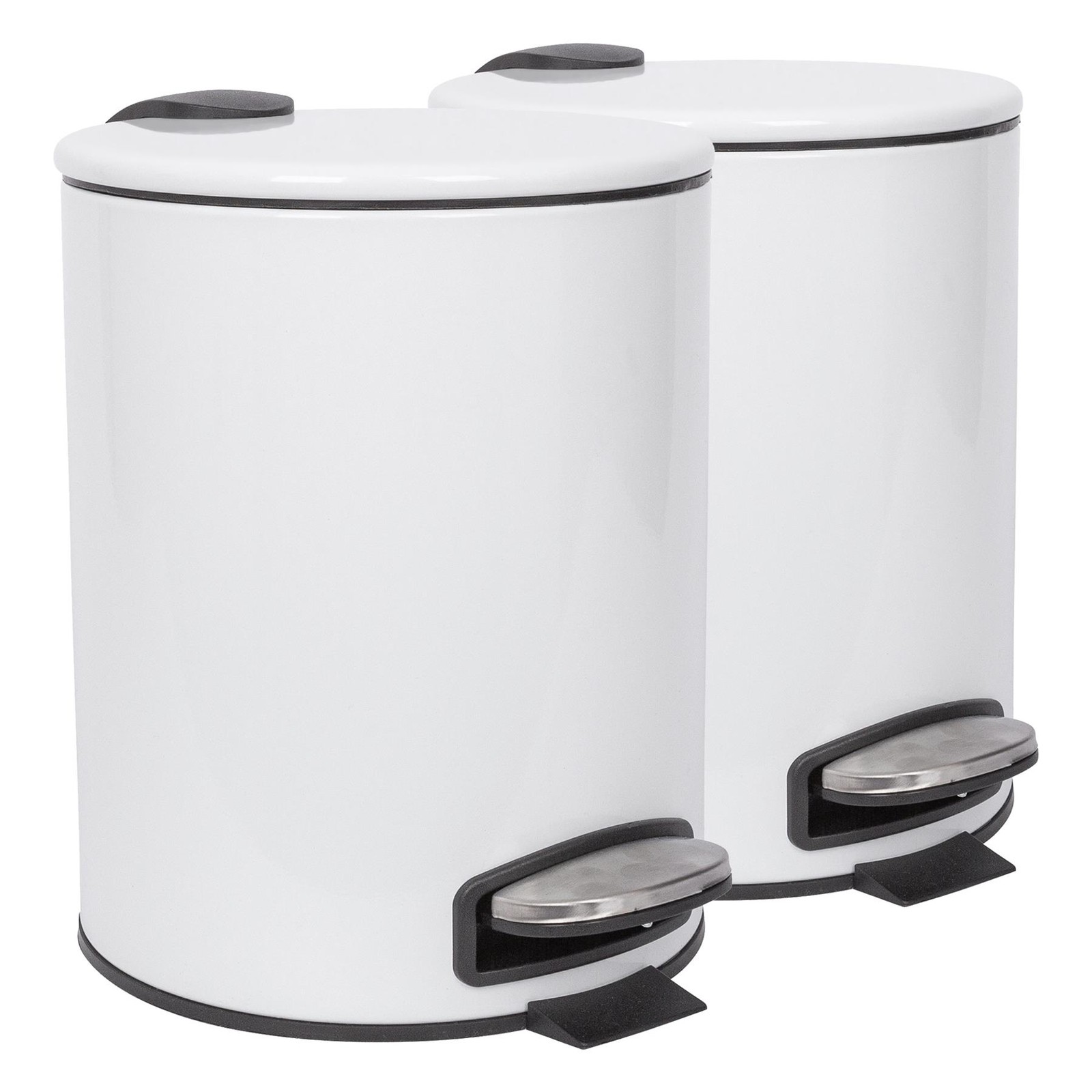 2x White 5L Round Stainless Steel Pedal Bins Kitchen Bathroom Rubbish Waste Bin