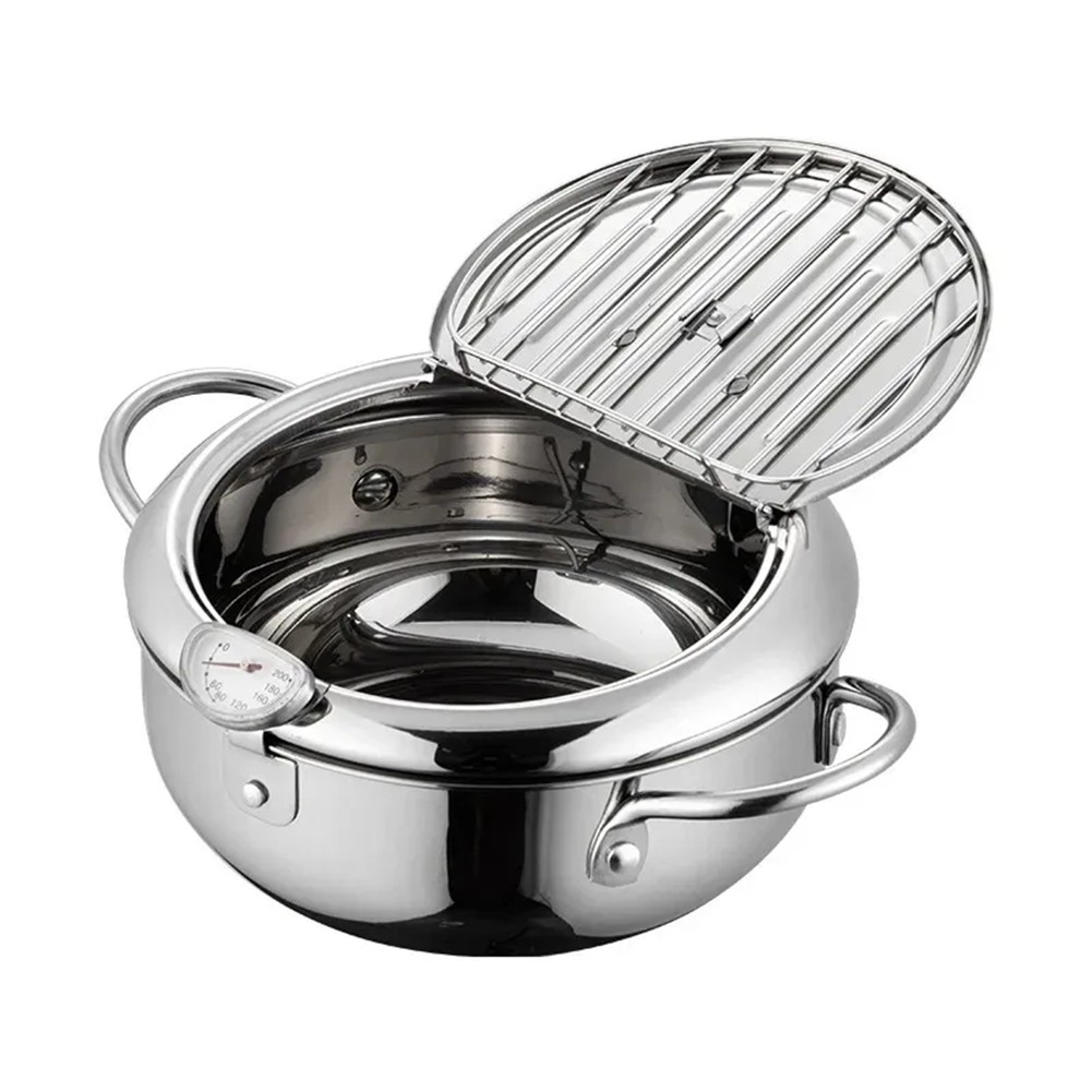 Japanese Tempura Fryer Pan with and Lid, 304 Stainless Steel Deep Frying3799