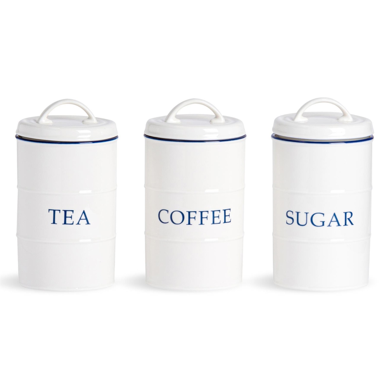 3 Piece White Farmhouse Tea Coffee Sugar Set Rustic Country Kitchen 11cm