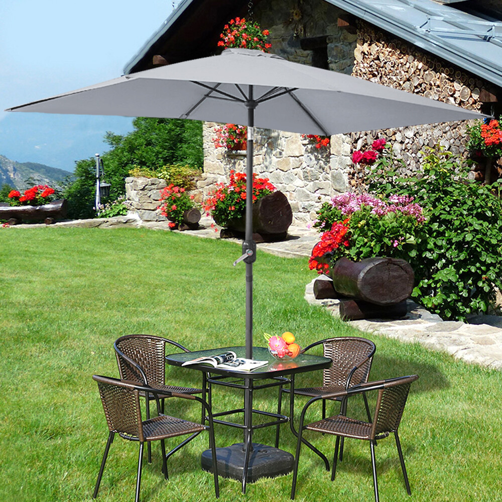 Garden Patio Parasol Outdoor Sun Shade Umbrella Canopy Tilt Crank 3m x 2m Grey