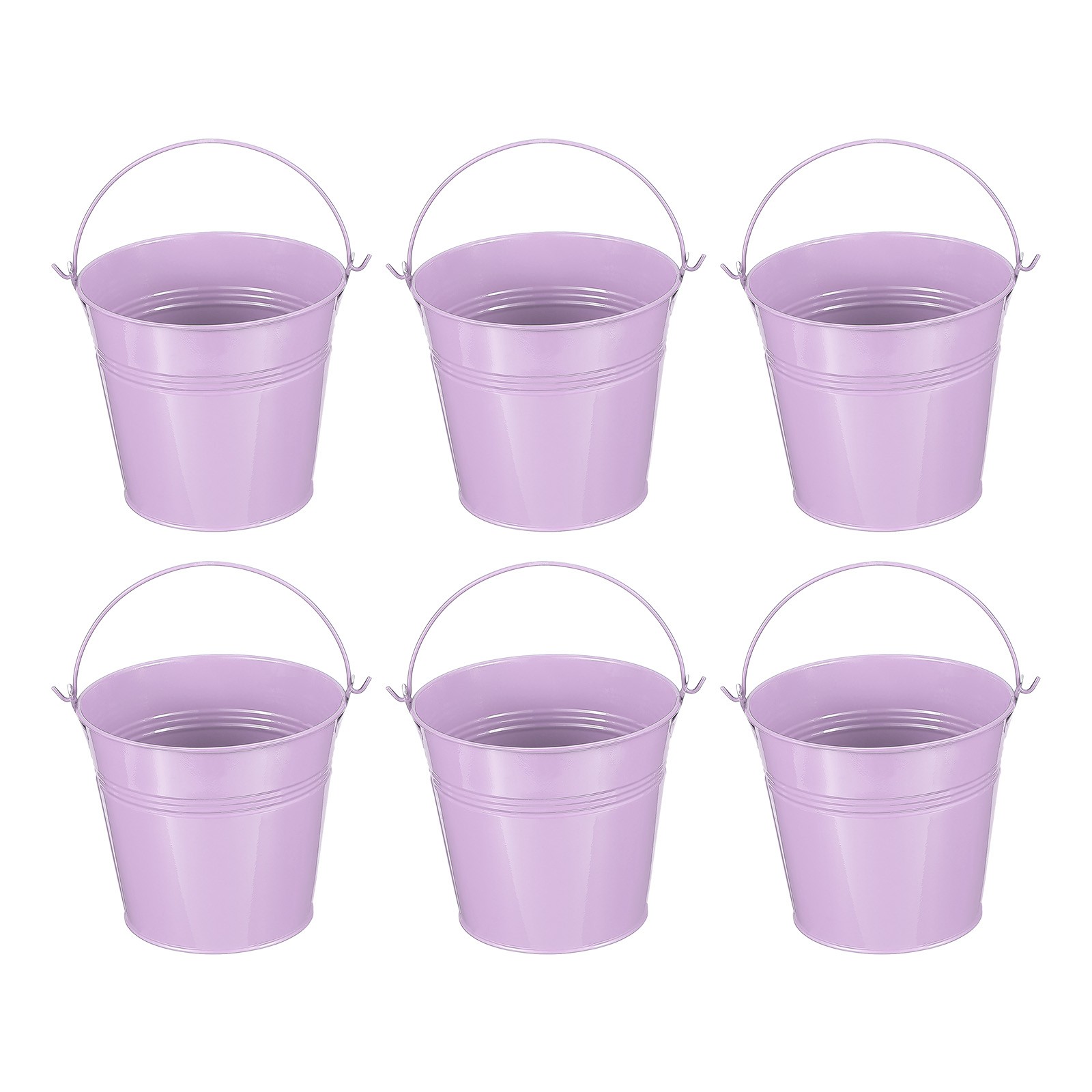 6 Pcs 5.1"x4.7" Small Metal Buckets with Handle Mini Bucket Light Purple