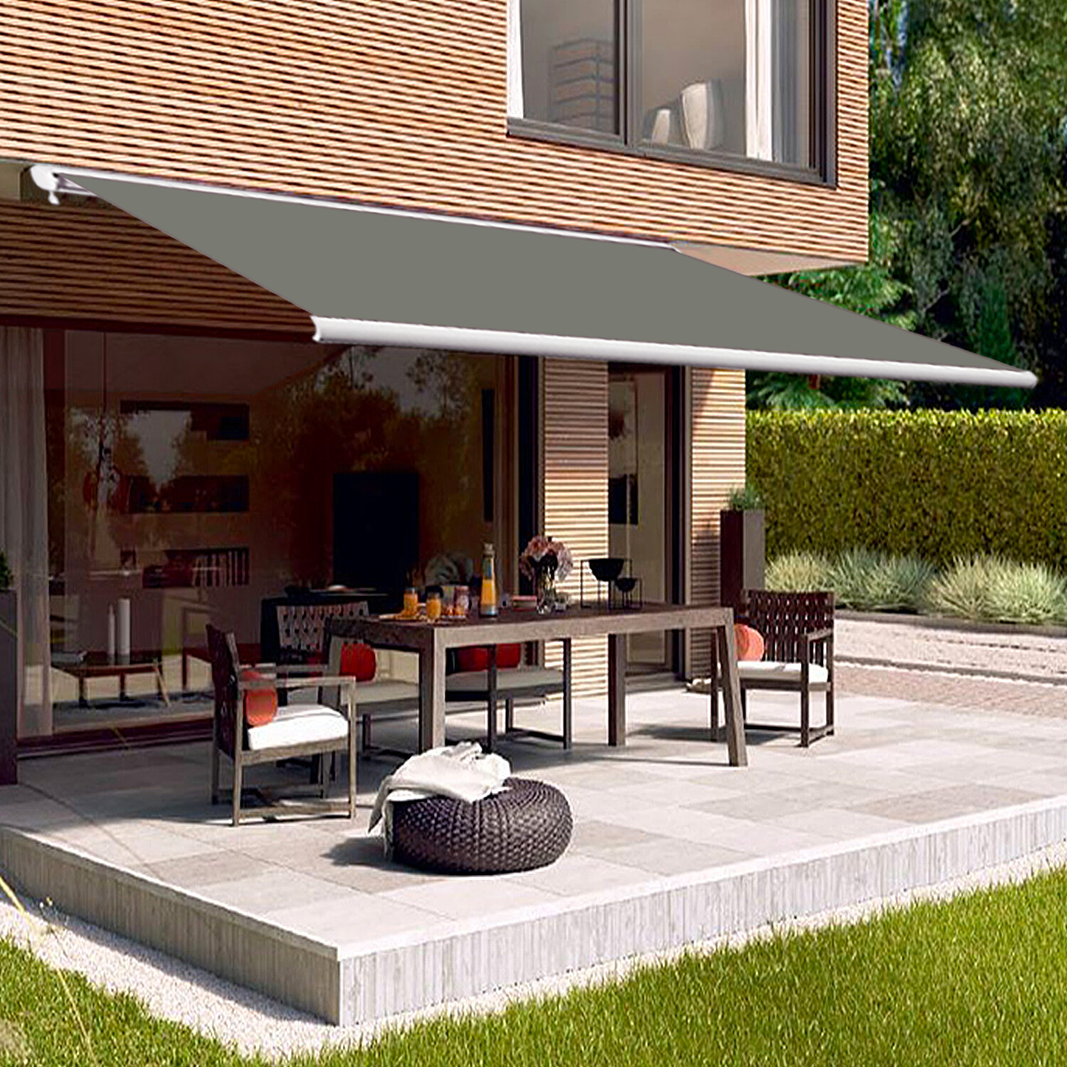 4x3m Full Cassette Manual Awning Retractable Garden Patio Canopy Shade Shelter