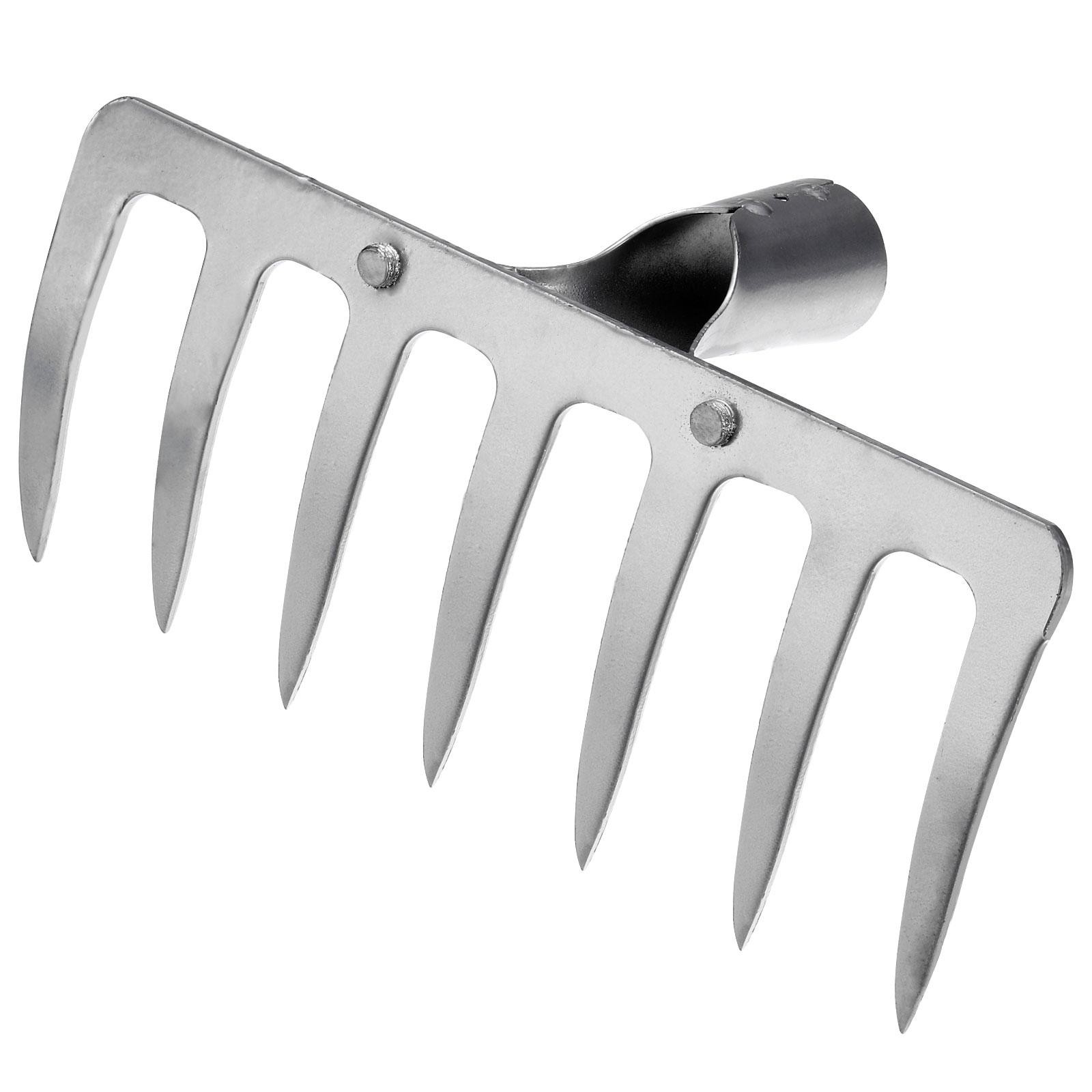 7 Teeth Garden Rake Head Galvanized Manganese Steel without Handle Silver Tone