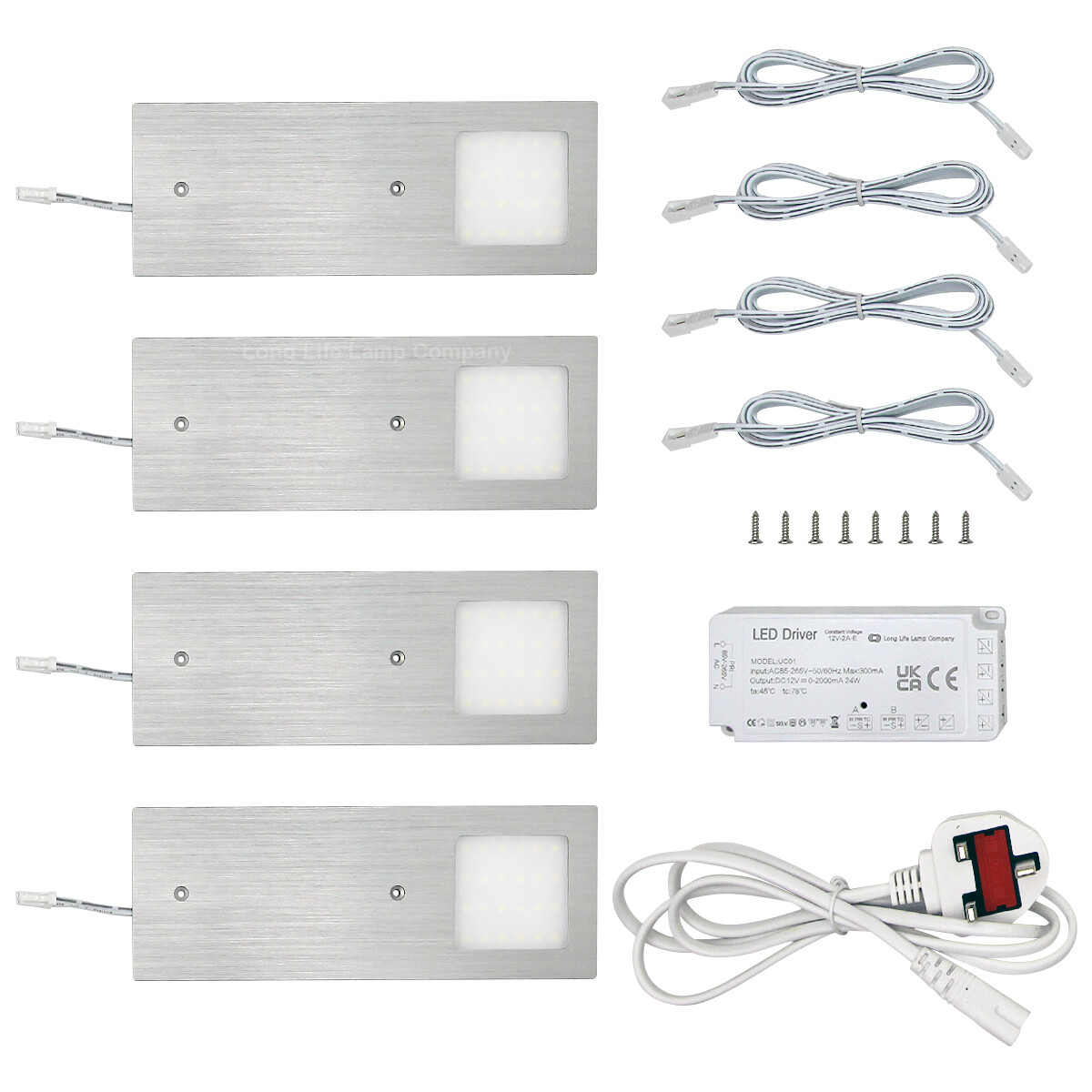 4 x 5W LED Under Cabinet Kitchen Shelf Lights Slim Metal Cool White Kit UC01
