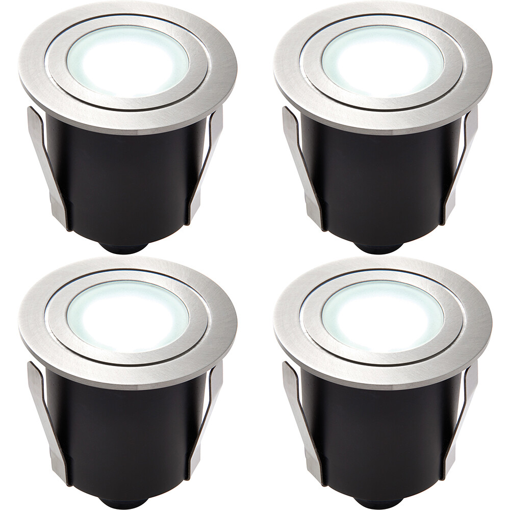 4 PACK Recessed IP67 Guide Light - 1.2W Daylight White LED - Stainless Steel