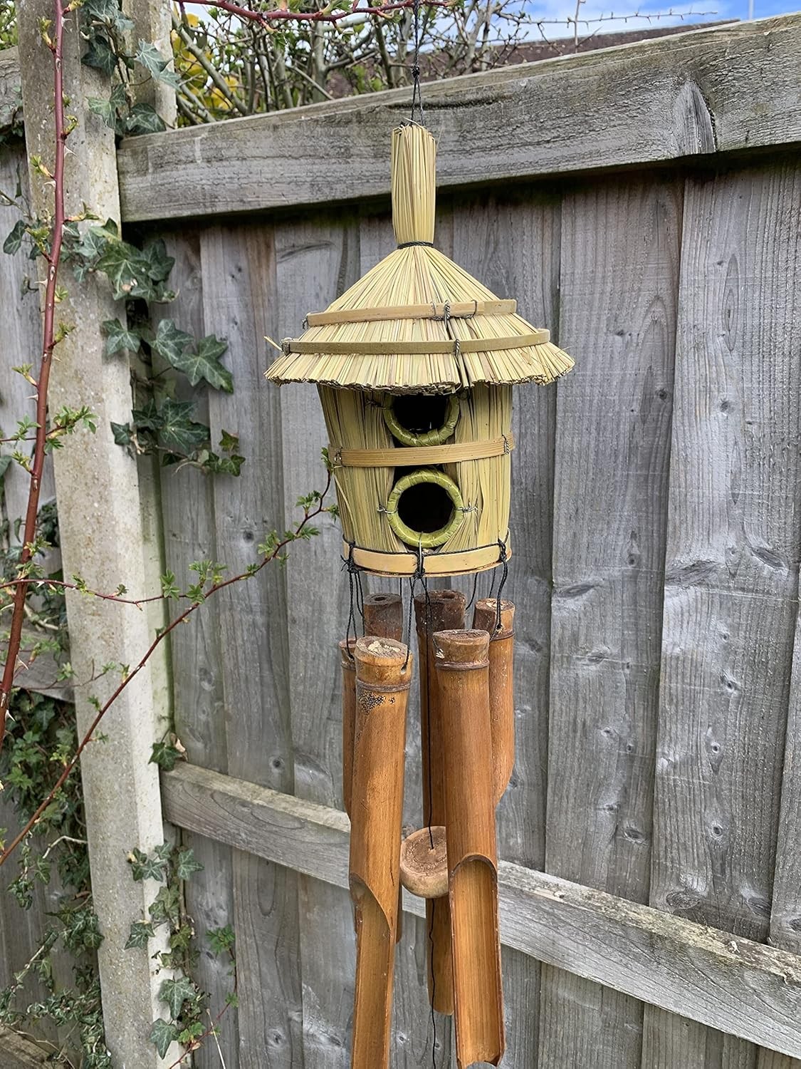 Bamboo Windchime & Bird House Straw Ideal For Garden Birds Musical Chimes Recyc