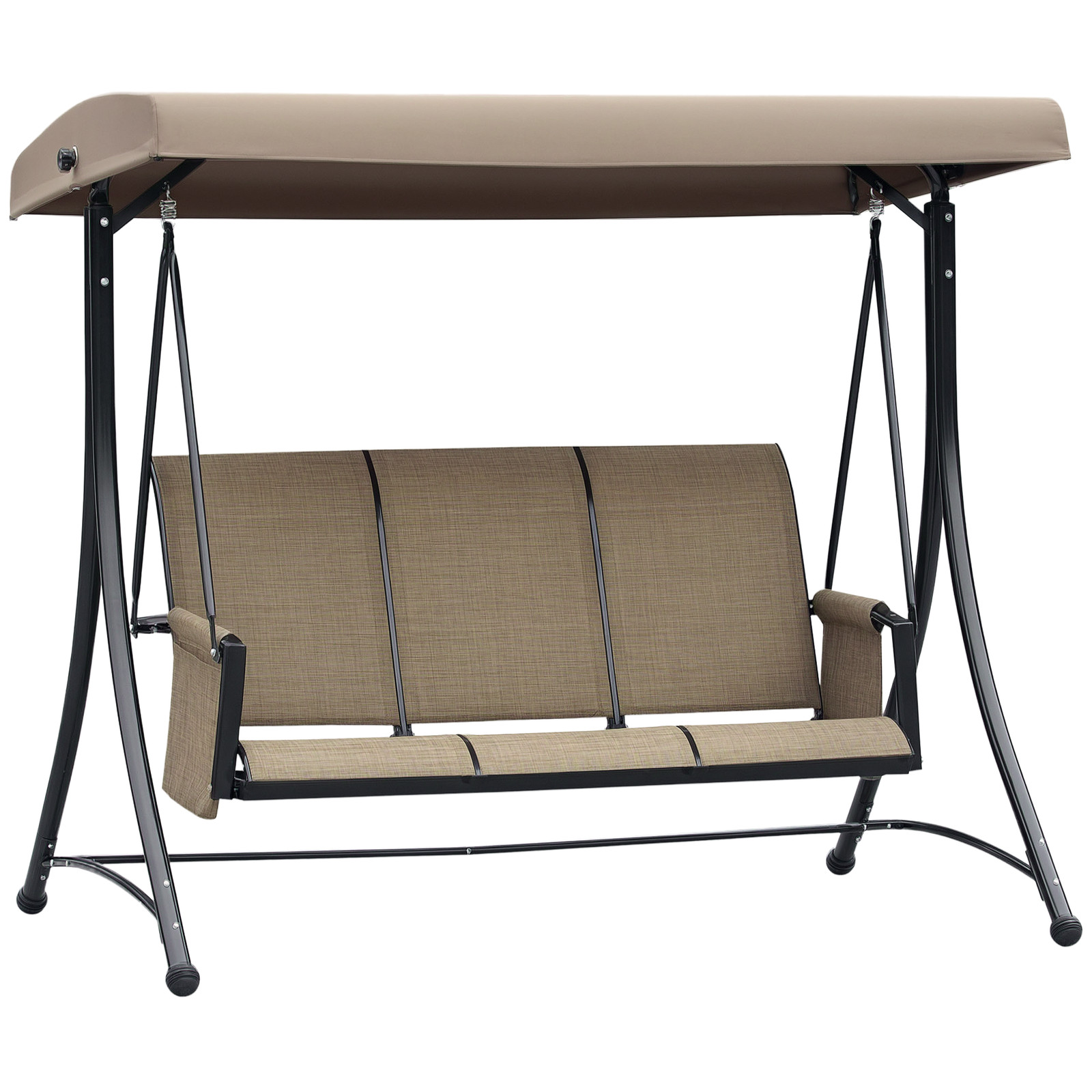 Outsunny 3 Seat Metal Fabric Backyard Balcony Patio Swing Chair w/ Canopy Brown