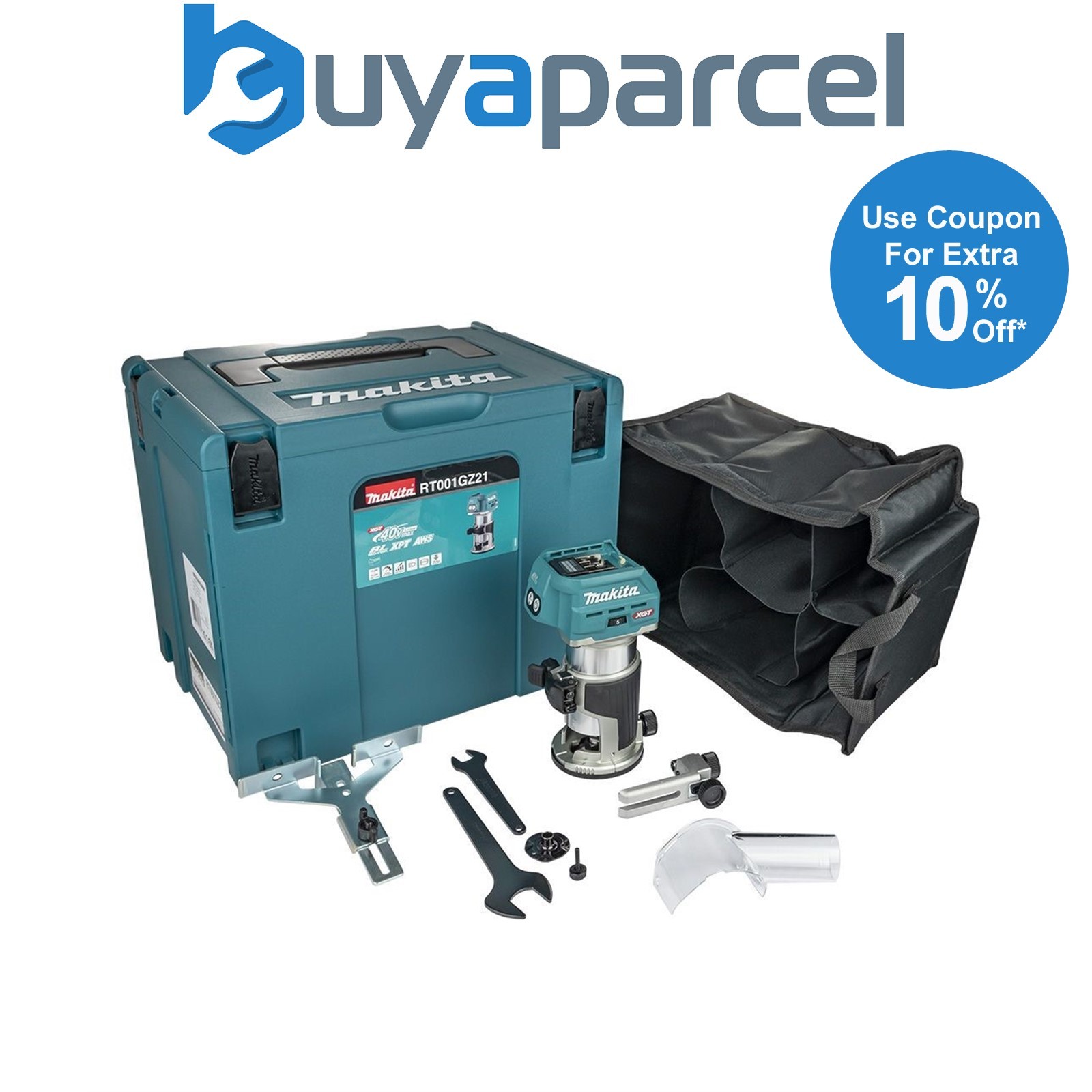 Makita RT001GZ21 40V MAX XGT Cordless Brushless Laminate Router Trimmer + Makpac