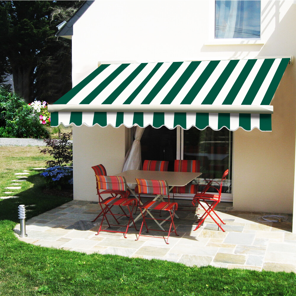 2.5M x 2M Green White Outdoor Sun Shade Manual Awning Retractable Shelter