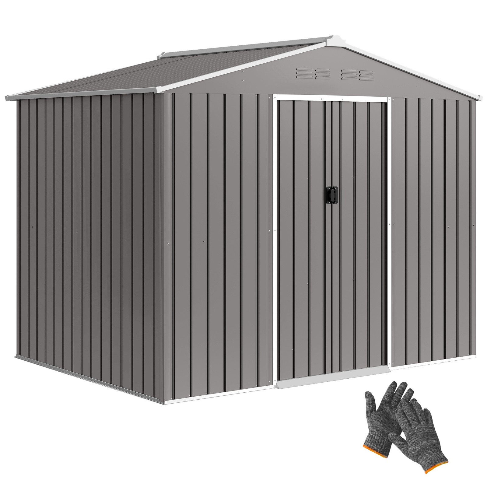 Outsunny 8 x 6ft Garden Storage Shed with Double Door, Light Grey
